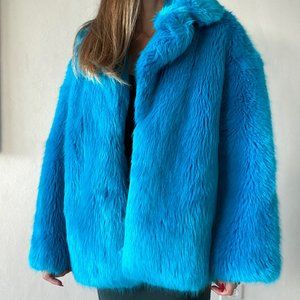 DVF Faux-Fur Long-Sleeve Boxy Collared Jacket